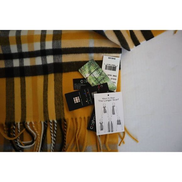 V. Fraas 701960 Men's One Size Gold Exploded Plaid Cashmink Fringe Scarf - Picture 4 of 7